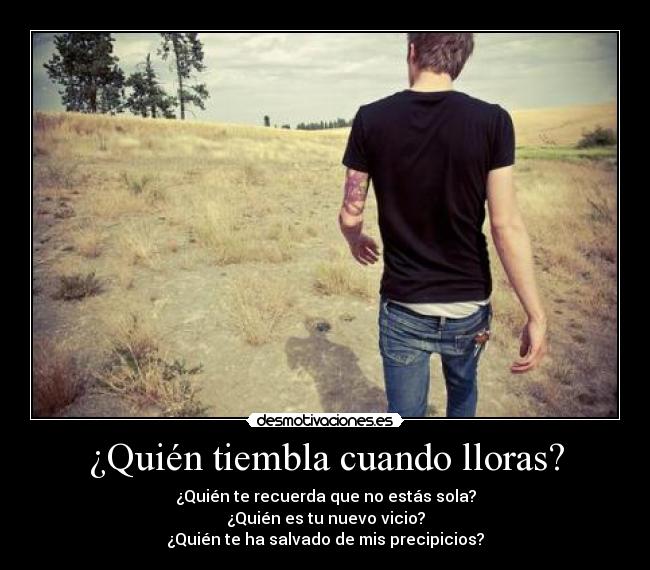 ¿Quién tiembla cuando lloras? - ¿Quién te recuerda que no estás sola?
¿Quién es tu nuevo vicio?
¿Quién te ha salvado de mis precipicios?