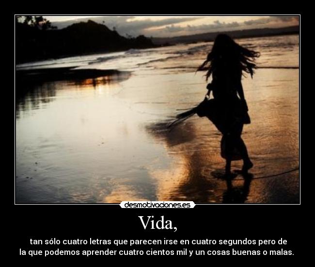 Vida, -  tan sólo cuatro letras que parecen irse en cuatro segundos pero de
la que podemos aprender cuatro cientos mil y un cosas buenas o malas. 