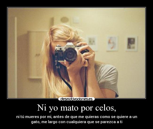 Ni yo mato por celos, - ni tú mueres por mi, antes de que me quieras como se quiere a un
gato, me largo con cualquiera que se parezca a ti