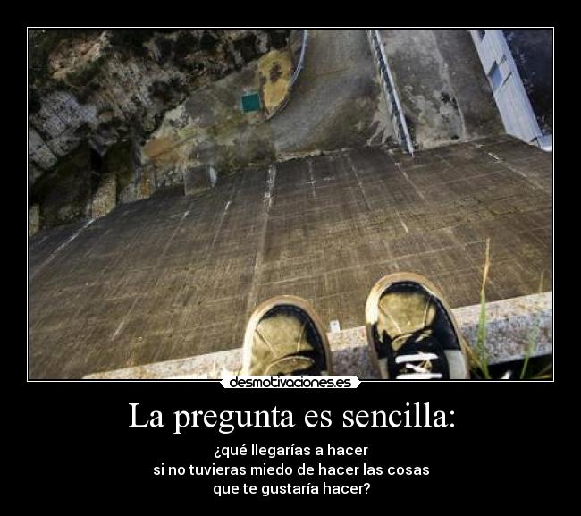 La pregunta es sencilla: - ¿qué llegarías a hacer
si no tuvieras miedo de hacer las cosas
que te gustaría hacer?