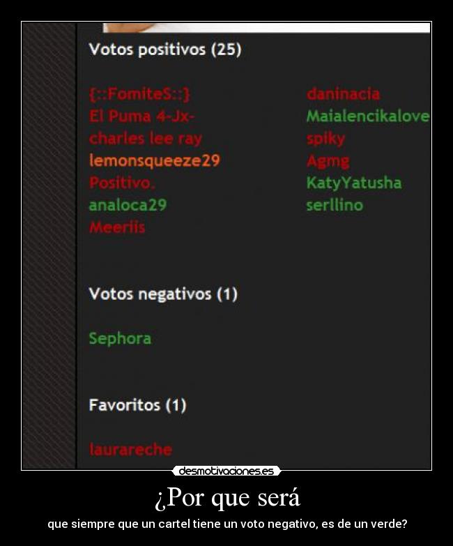 ¿Por que será - que siempre que un cartel tiene un voto negativo, es de un verde?