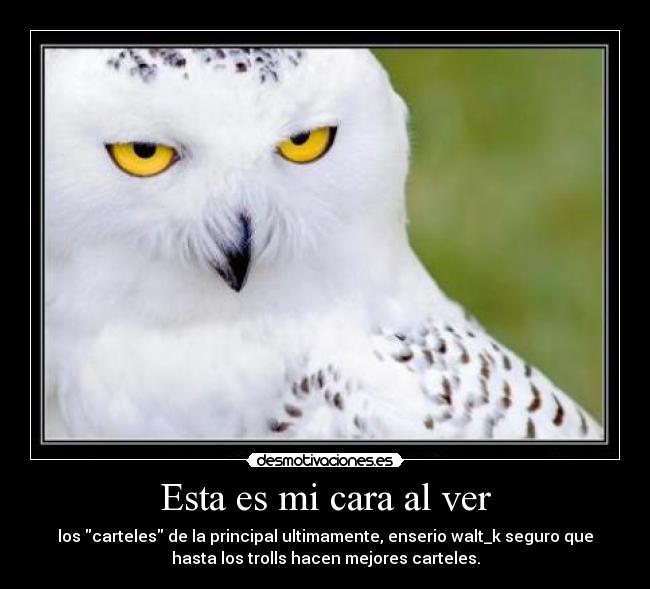 Esta es mi cara al ver - los carteles de la principal ultimamente, enserio walt_k seguro que
hasta los trolls hacen mejores carteles.