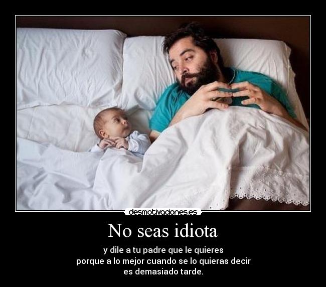 No seas idiota - y dile a tu padre que le quieres
porque a lo mejor cuando se lo quieras decir
es demasiado tarde.