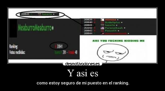 Y asi es - como estoy seguro de mi puesto en el ranking.