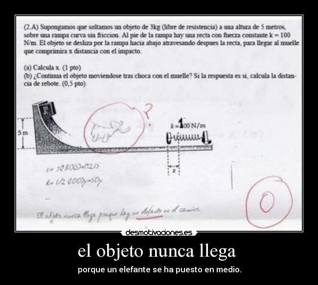 el objeto nunca llega - porque un elefante se ha puesto en medio.