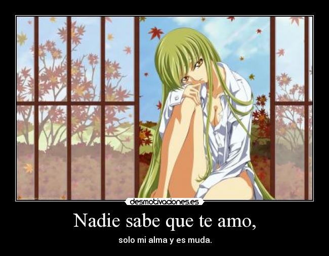 Nadie sabe que te amo, - solo mi alma y es muda.