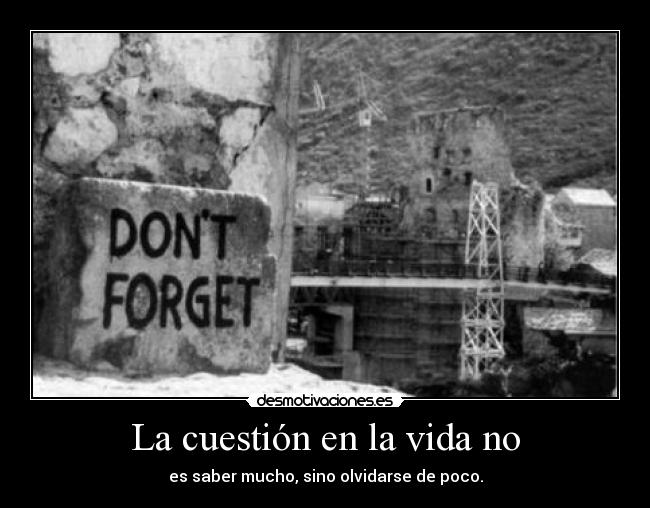La cuestión en la vida no - es saber mucho, sino olvidarse de poco.
