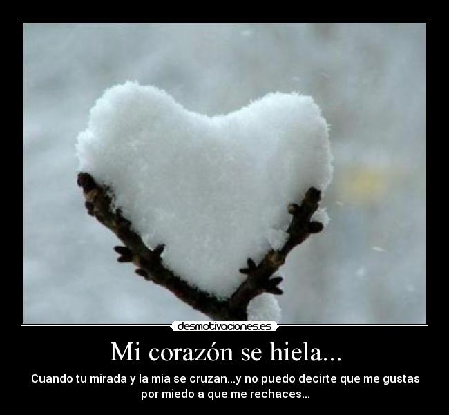 Mi corazón se hiela... - Cuando tu mirada y la mia se cruzan...y no puedo decirte que me gustas
por miedo a que me rechaces...