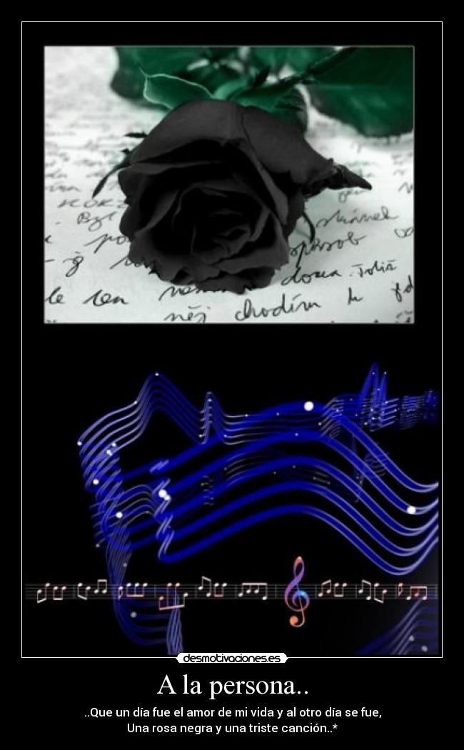 A la persona.. - ..Que un día fue el amor de mi vida y al otro día se fue,
Una rosa negra y una triste canción..*