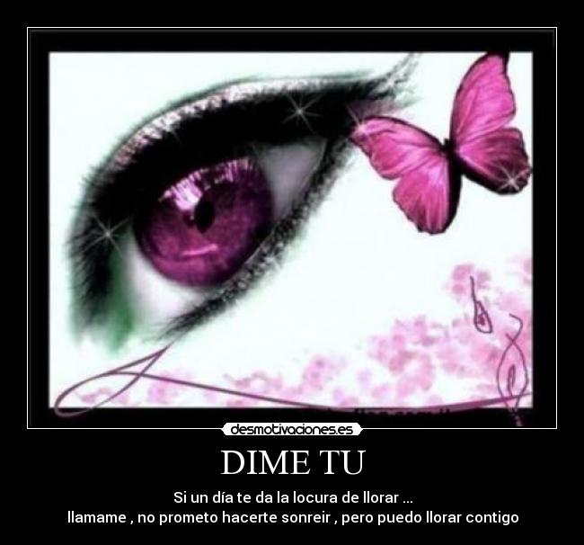 DIME TU - Si un día te da la locura de llorar ...
llamame , no prometo hacerte sonreir , pero puedo llorar contigo