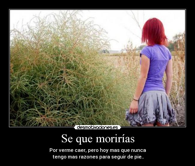 Se que morirías - Por verme caer, pero hoy mas que nunca
tengo mas razones para seguir de pie..