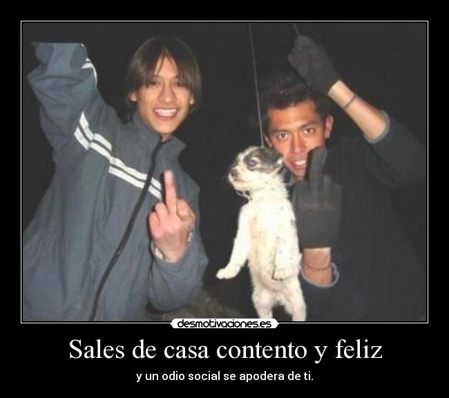Sales de casa contento y feliz -