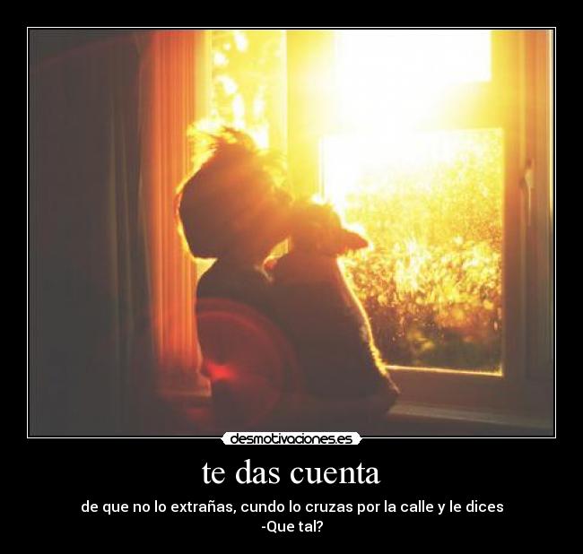 te das cuenta - de que no lo extrañas, cundo lo cruzas por la calle y le dices
-Que tal?