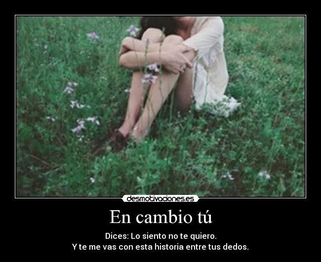 En cambio tú - Dices: Lo siento no te quiero.
Y te me vas con esta historia entre tus dedos.