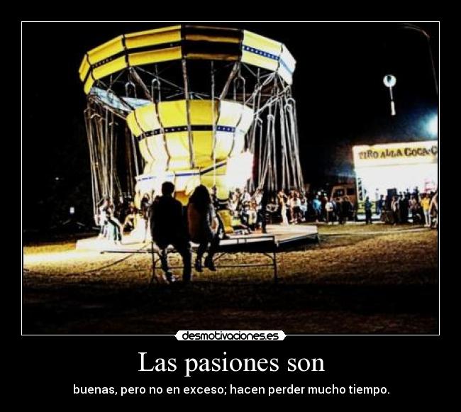 Las pasiones son - buenas, pero no en exceso; hacen perder mucho tiempo.