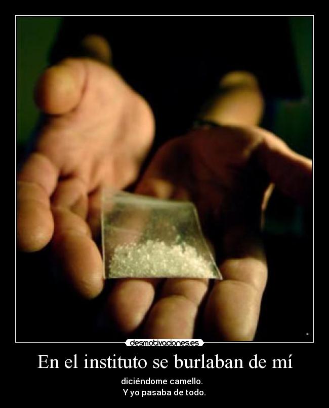 En el instituto se burlaban de mí - diciéndome camello.
Y yo pasaba de todo.