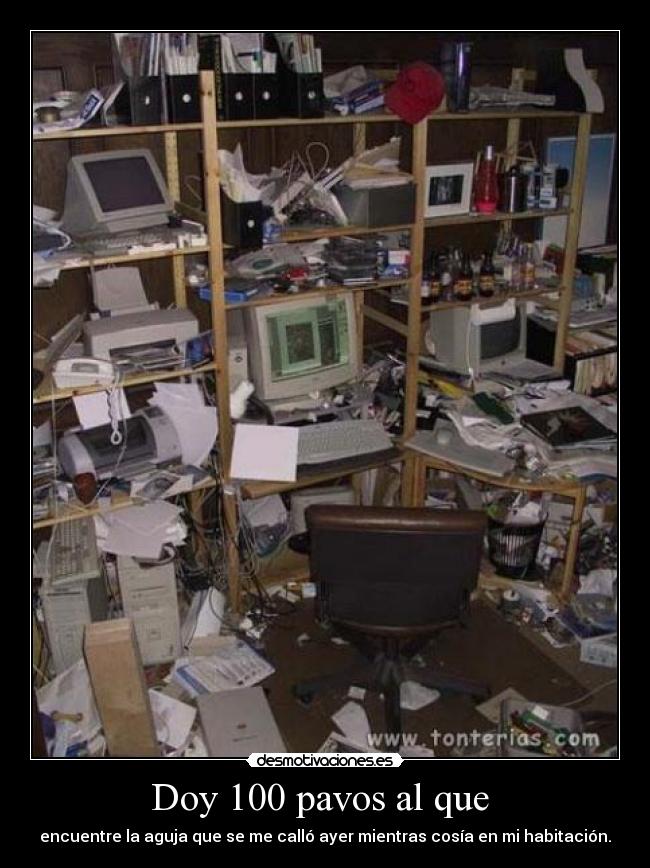 Doy 100 pavos al que - encuentre la aguja que se me calló ayer mientras cosía en mi habitación.