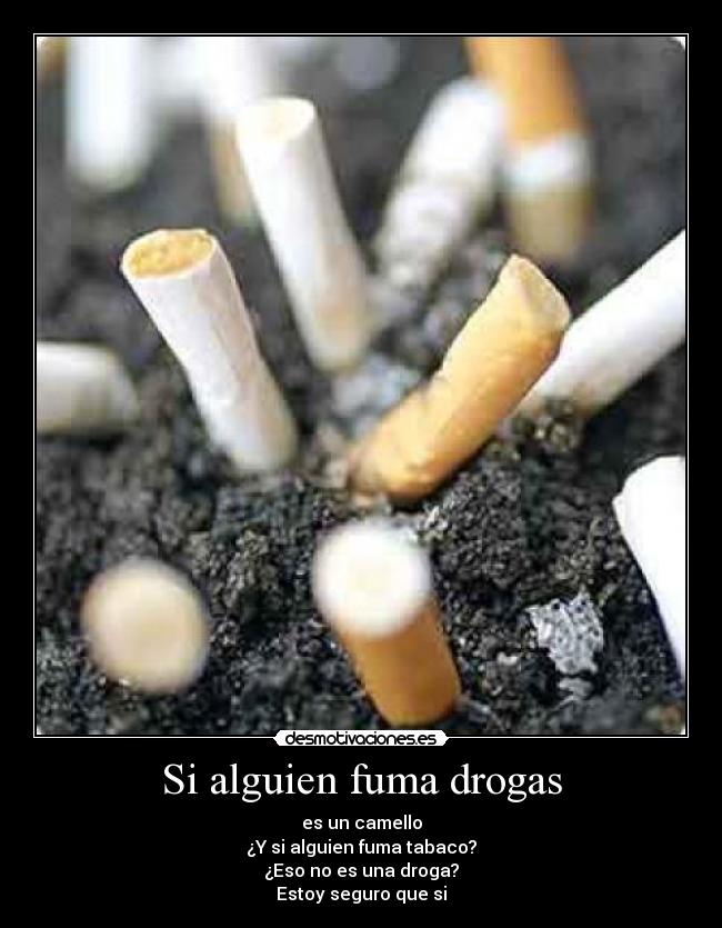 Si alguien fuma drogas - es un camello
¿Y si alguien fuma tabaco?
¿Eso no es una droga?
Estoy seguro que si