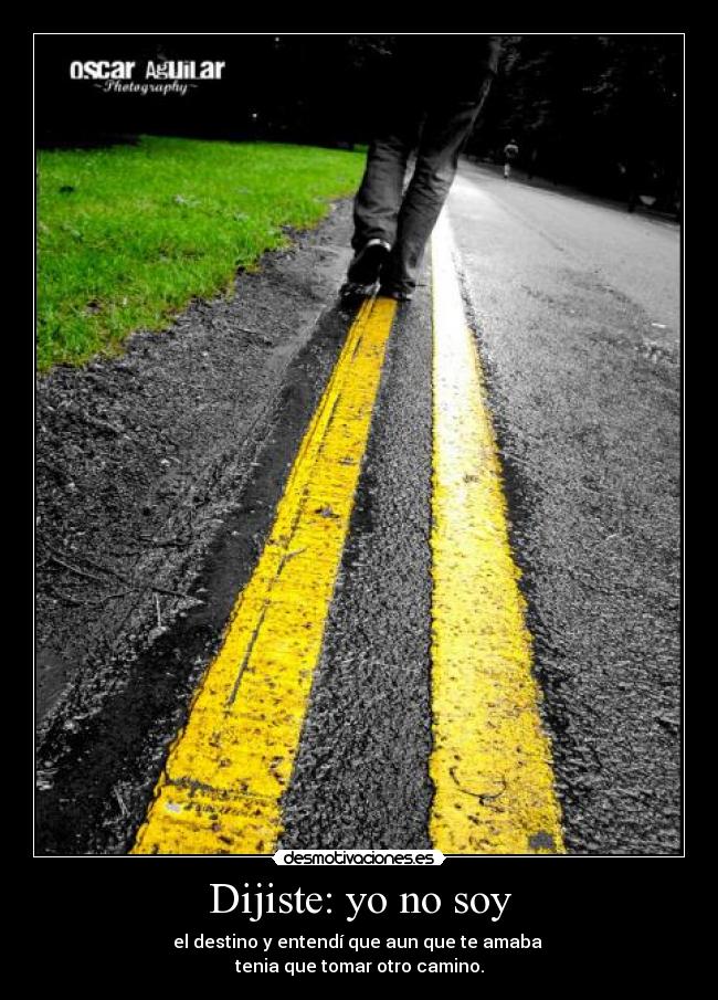Dijiste: yo no soy - el destino y entendí que aun que te amaba
tenia que tomar otro camino.