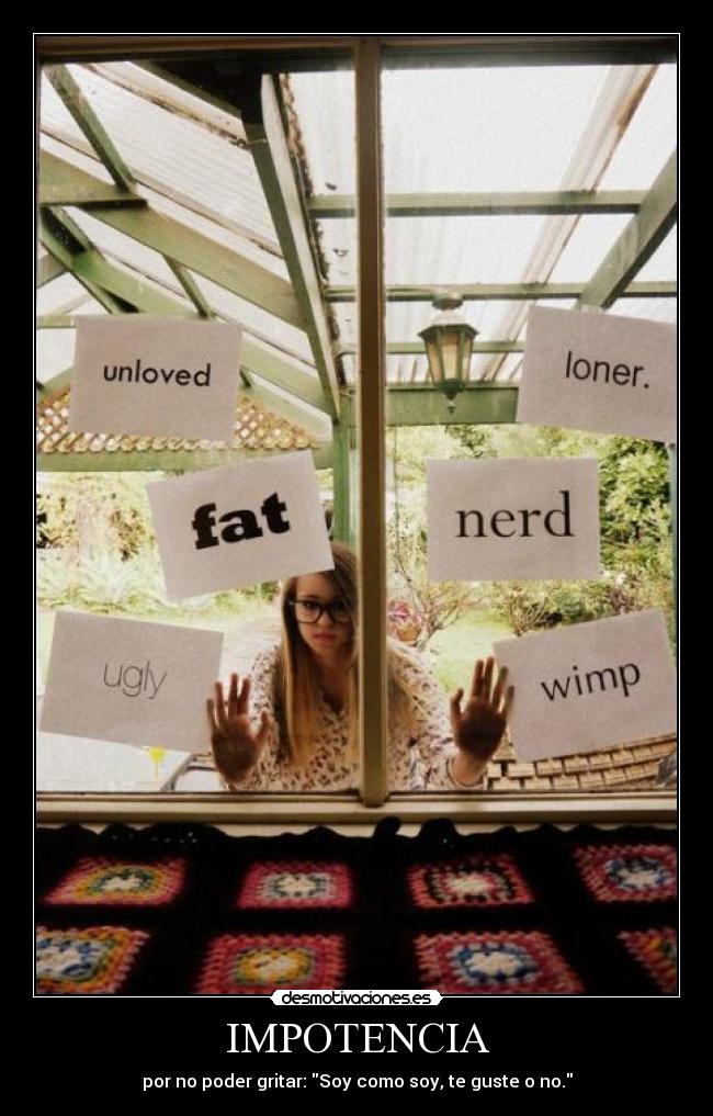 carteles soy tonta impotencia unloved fat nerd ugly loner wimp je luuu desmotivaciones