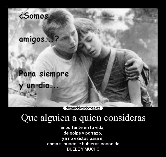 Que alguien a quien consideras - importante en tu vida,
de golpe y porrazo,
ya no existas para el,
como si nunca le hubieras conocido.
DUELE Y MUCHO