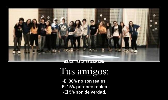 Tus amigos: - -El 80% no son reales.
-El 15% parecen reales.
-El 5% son de verdad.