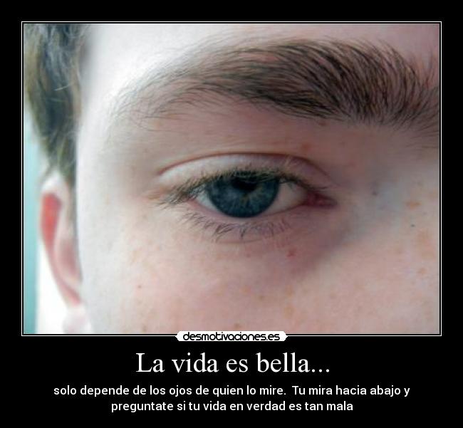 La vida es bella... - solo depende de los ojos de quien lo mire.  Tu mira hacia abajo y
preguntate si tu vida en verdad es tan mala