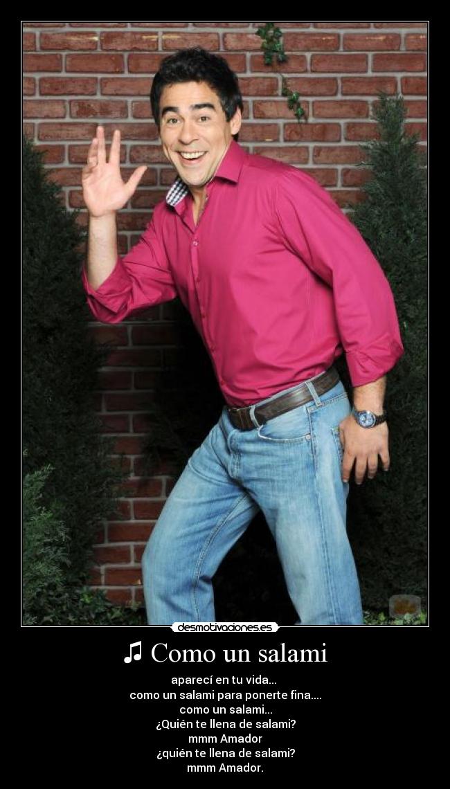 ♫ Como un salami - aparecí en tu vida...
como un salami para ponerte fina....
como un salami...
¿Quién te llena de salami?
mmm Amador
¿quién te llena de salami?
mmm Amador.♫