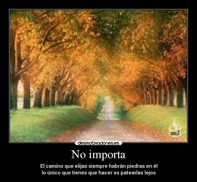 No importa - El camino que elijas siempre habrán piedras en él
lo único que tienes que hacer es patearlas lejos