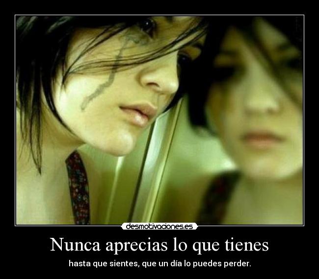 Nunca aprecias lo que tienes - hasta que sientes, que un día lo puedes perder.