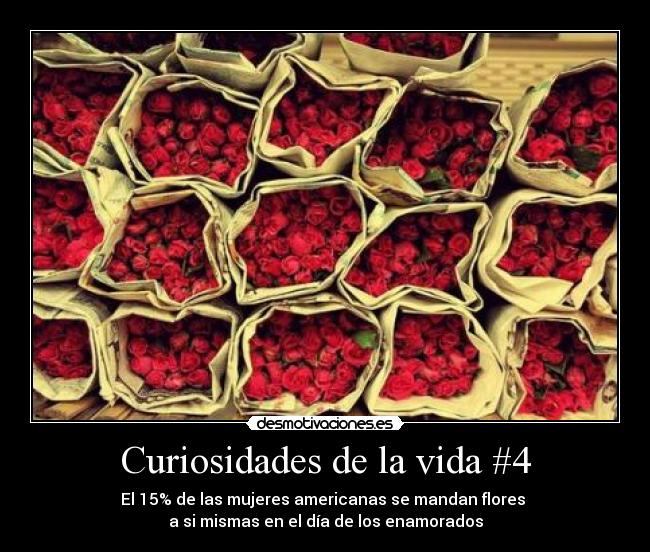 Curiosidades de la vida #4 - El 15% de las mujeres americanas se mandan flores 
a si mismas en el día de los enamorados