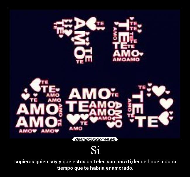 Si - supieras quien soy y que estos carteles son para ti,desde hace mucho
tiempo que te habria enamorado.