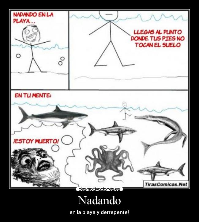 Nadando - en la playa y derrepente! 