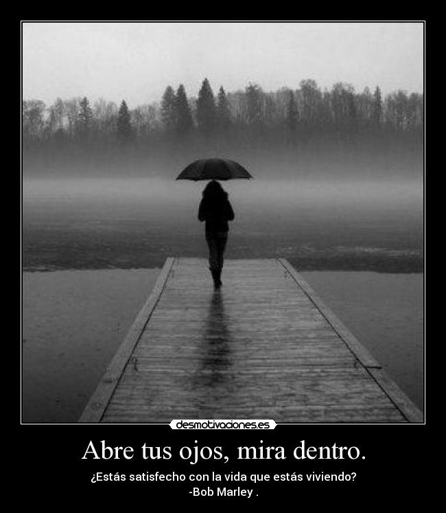 Abre tus ojos, mira dentro. - ¿Estás satisfecho con la vida que estás viviendo?
-Bob Marley .