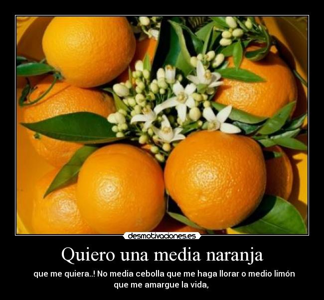 Quiero una media naranja - que me quiera..! No media cebolla que me haga llorar o medio limón
que me amargue la vida,