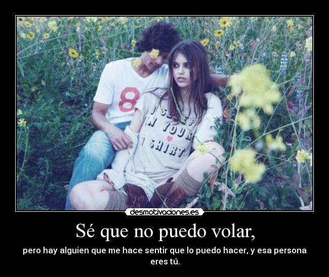 Sé que no puedo volar, - pero hay alguien que me hace sentir que lo puedo hacer, y esa persona eres tú.