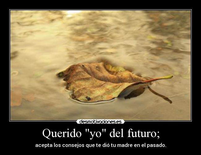 Querido yo del futuro; - acepta los consejos que te dió tu madre en el pasado.