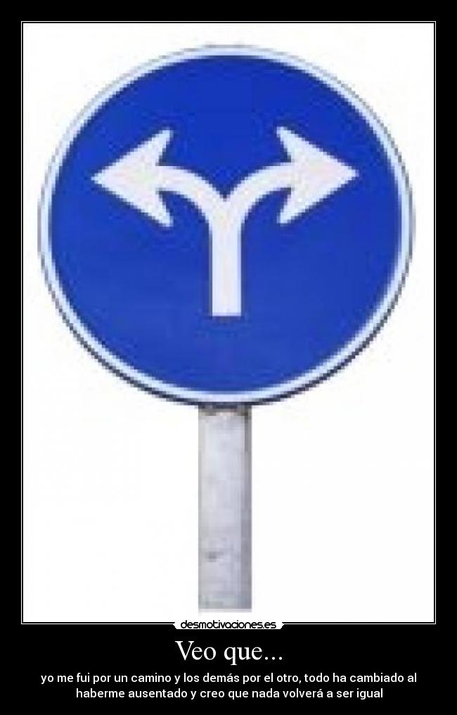 Veo que... - yo me fui por un camino y los demás por el otro, todo ha cambiado al
haberme ausentado y creo que nada volverá a ser igual