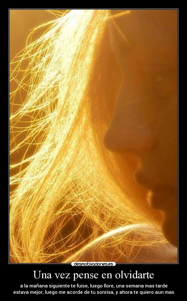 Una vez pense en olvidarte - a la mañana siguiente te fuise, luego llore, una semana mas tarde
estava mejor, luego me acorde de tu sonrisa, y ahora te quiero aun mas
