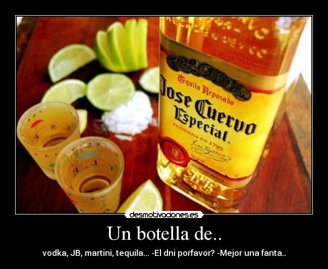 Un botella de.. - vodka, JB, martini, tequila... -El dni porfavor? -Mejor una fanta..