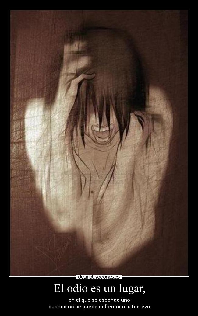 El odio es un lugar, - en el que se esconde uno
cuando no se puede enfrentar a la tristeza