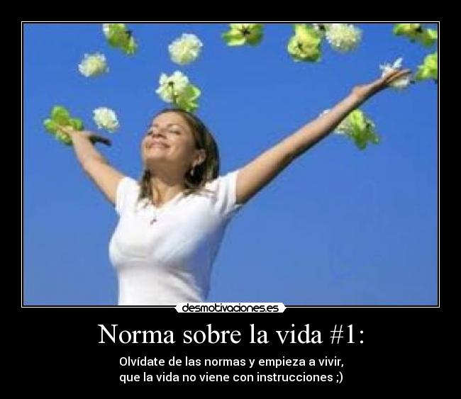 Norma sobre la vida #1: - Olvídate de las normas y empieza a vivir,
que la vida no viene con instrucciones ;)