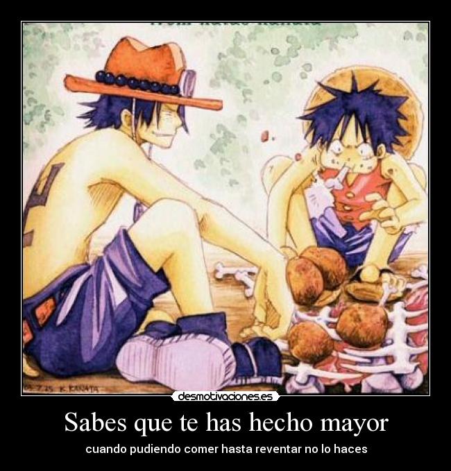 carteles rincewind one piece luffy ace sabes que has hecho mayor pudiendo comer hasta reventar haces desmotivaciones