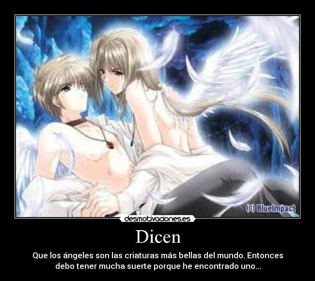 carteles bonito amor manga anime angeles demonios ternura pasion azul cielo nubes desmotivaciones