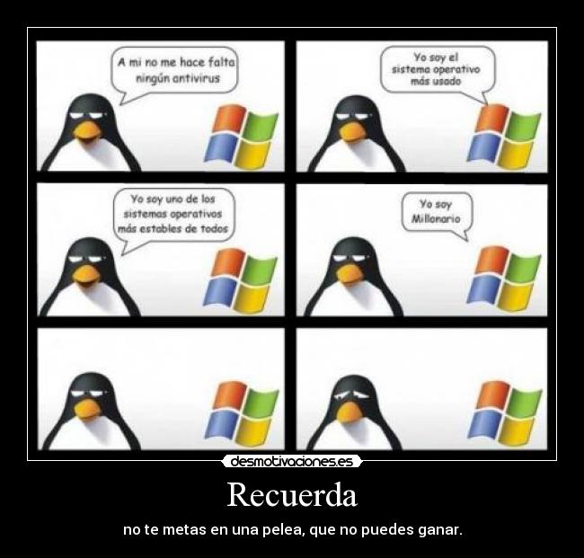 carteles windos linux pinguino pelea desmotivaciones