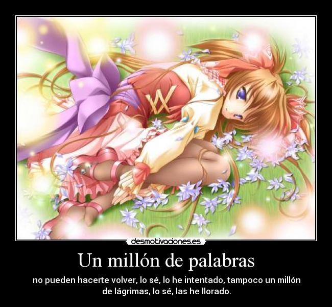 Un millón de palabras - no pueden hacerte volver, lo sé, lo he intentado, tampoco un millón
de lágrimas, lo sé, las he llorado.