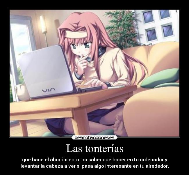 Las tonterías - que hace el aburrimiento: no saber qué hacer en tu ordenador y
levantar la cabeza a ver si pasa algo interesante en tu alrededor.