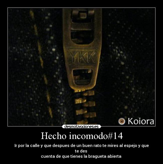 Hecho incomodo#14 - Ir por la calle y que despues de un buen rato te mires al espejo y que te des 
cuenta de que tienes la bragueta abierta 