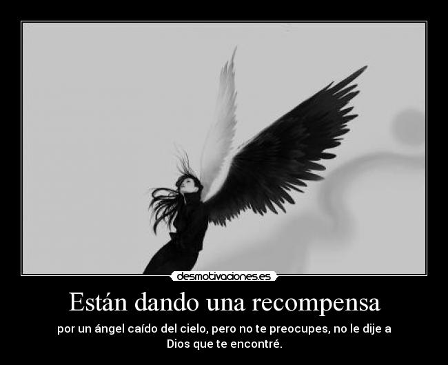 Están dando una recompensa - por un ángel caído del cielo, pero no te preocupes, no le dije a Dios que te encontré.