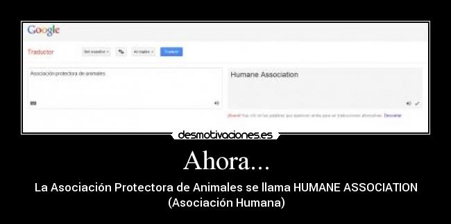 Ahora... - La Asociación Protectora de Animales se llama HUMANE ASSOCIATION
(Asociación Humana)